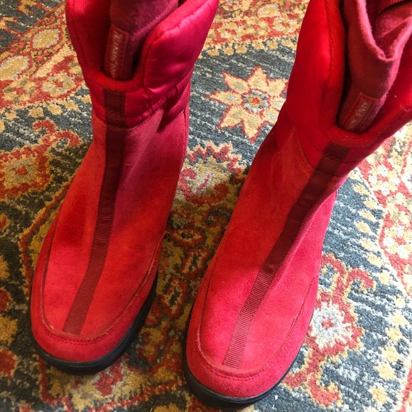Lands End Red Suede Winter Snow Boots Fleece Lined Ladies Boots SZ 8 - Picture 2 of 12